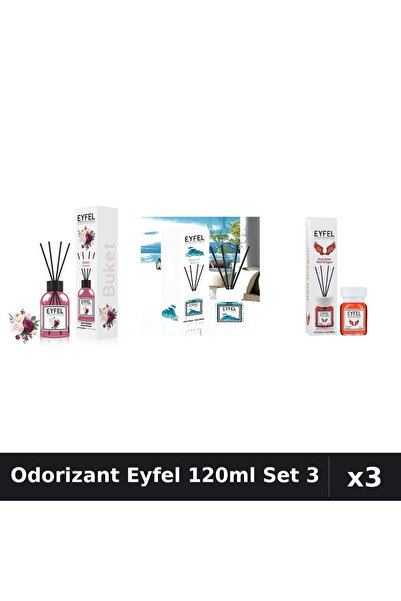 Eyfel Set 3 Odorizant Camera cu Betisoare 120ml - Bouquet, Ocean, Red Dragon