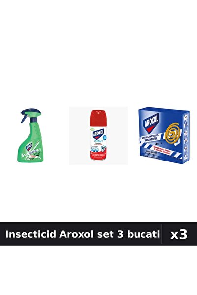 Aroxol Set 3 Spray Insecticid 400ml, 100ml + Pastile Anti-Insecte 10 buc
