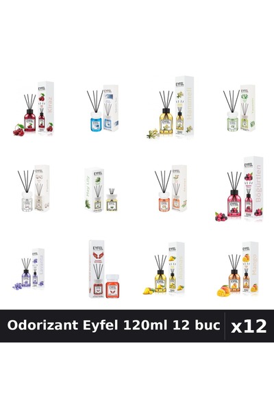Eyfel Set 12 Odorizant Camera Betisoare 120ml - 12 Arome Asortate Parfum Intens