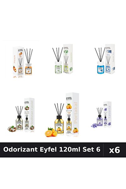 Eyfel Set 6 Odorizante Camera Betisoare 120ml - 6 Arome: Piersică, Iasomie, L...