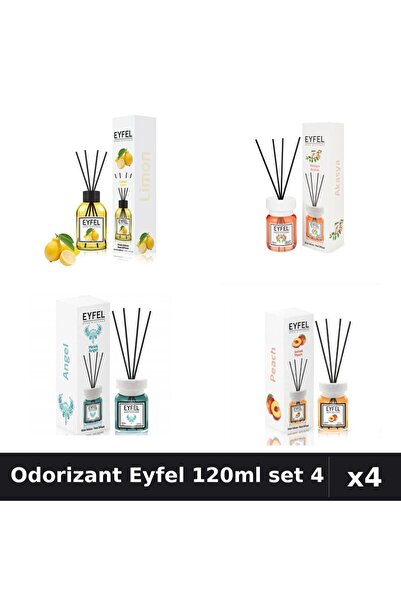 Eyfel Set 4 Odorizant Camera Betisoare 120ml - Lămâie, Acacia, Angel, Piersică