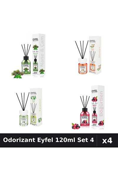 Eyfel Set 4 Odorizant Camera Betisoare 120ml - Pin Mentă, Acacia, Iasomie, Fr...