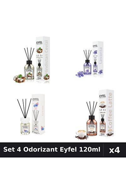 Eyfel Set 4 Odorizante Camera Betisoare, Cafea, Lavanda, Nuca De Cocos, Orhid...