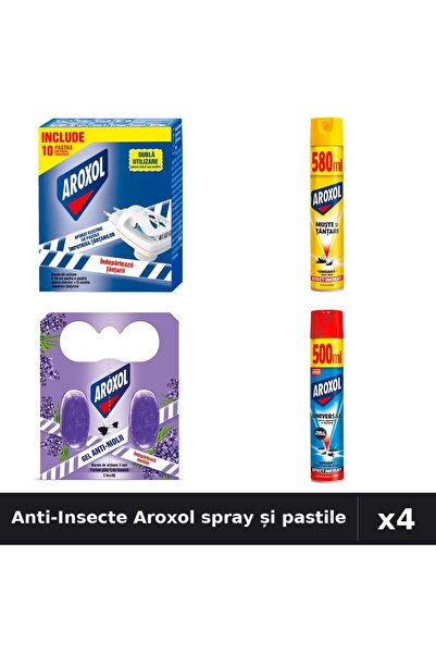 Aroxol Set 4 Spray și Pastile Anti-Insecte 500ml, 580ml - Protecție Eficientă...