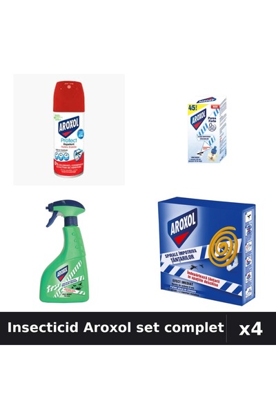 Aroxol Set 4 Insecticid - Spray 100ml, 400ml, Aparat Electric, Pastile 10buc