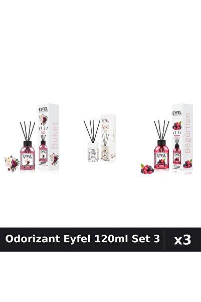 Eyfel Set 3 Odorizant Cameră Betisoare 120ml - Bouquet, Bumbac, Fructe Pădure