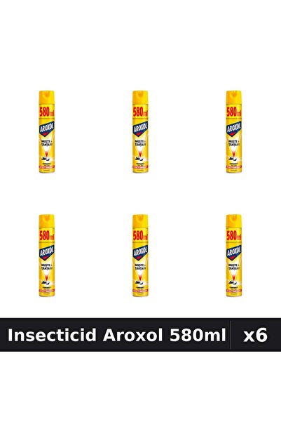Aroxol Set 6 Spray Insecticid 580ml - Anti Gândaci, Țânțari, Muste - Protecți...