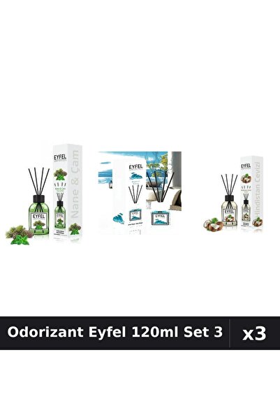 Eyfel Set 3 Odorizant Camera Betisoare 120ml - Pin Mentă, Ocean, Nucă Cocos