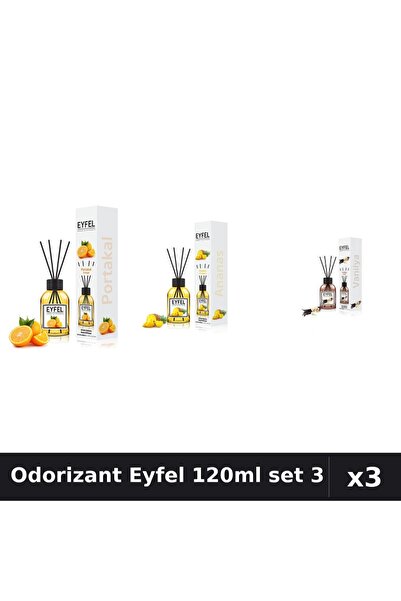 Eyfel Top Bottom Set of 3 Room Air Freshener Sticks 120ml - Orange, Pineapple...