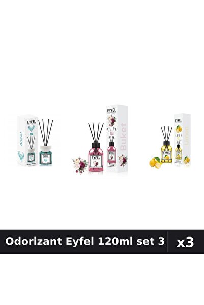 Eyfel Set 3 Odorizant Camera Betisoare 120ml - Angel, Bouquet, Lămâie