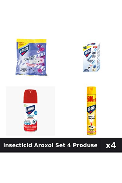 Aroxol Set 4 Insecticid - Spray 100ml, 580ml, Pastile 20buc, Aparat Electric