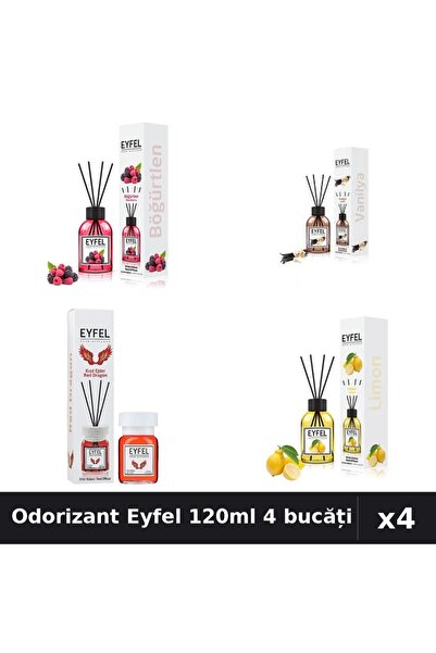Eyfel Set 4 Odorizant Cameră Betisoare 120ml - Fructe Pădure, Vanilie, Red Dr...