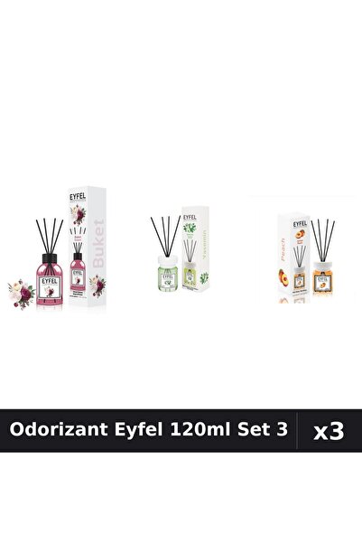 Eyfel Set 3 Odorizant Camera Betisoare 120ml - Bouquet, Iasomie, Piersica
