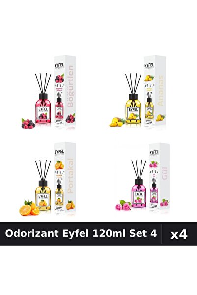 Eyfel Set 4 Odorizant Cameră Bețișoare 120ml - Fructe Pădure, Ananas, Portoca...