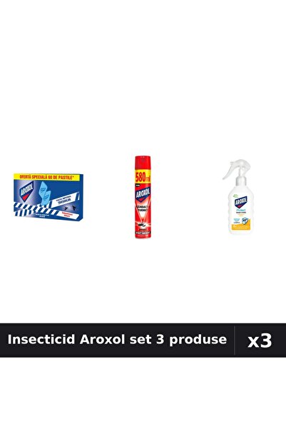 Aroxol Set 3 Insecticid - Pastile 60buc, Spray 580ml, Loțiune 200ml - Protecție