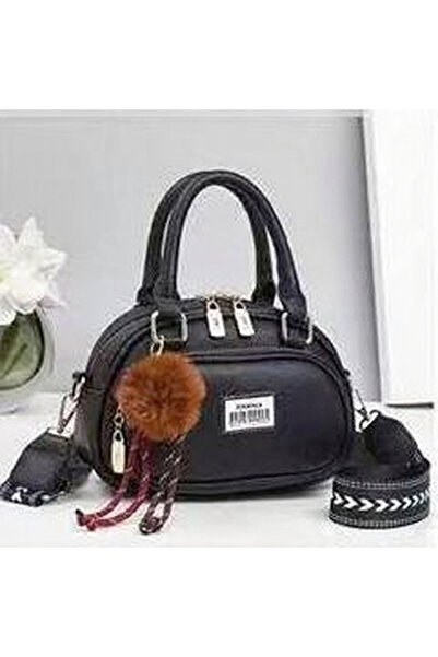 Gernic Black Mini Dome Bag for Women - Pom Charm + Detachable Strap