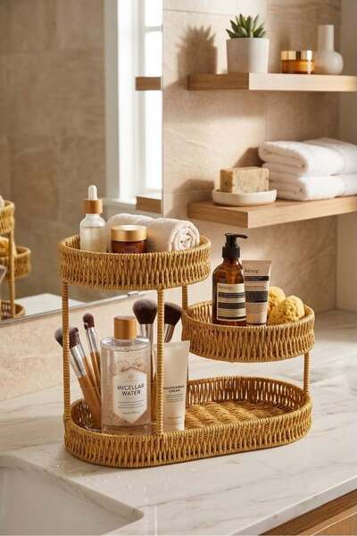 Bayev Rattan 7300 3-Tier Round Makeup Cosmetic Organizer Fruit Bowl Multi-Pur...
