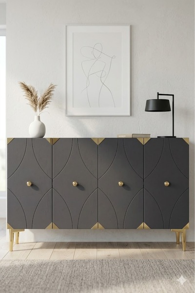 CENEYRA KA1297AG ALFA Konsol ve Tv Sehpası Antrasit-Gold 120cm
