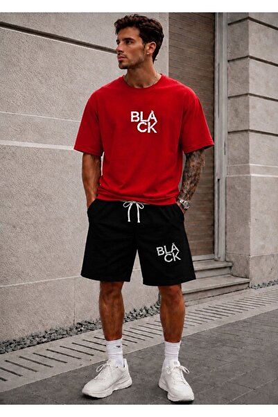 FAEL LİFE Unisex Wide Cut T-Shirt and Shorts Black Print Set