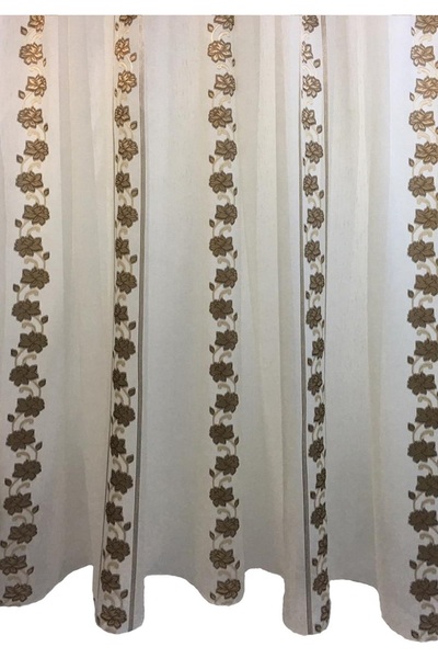 Liz Line Mechanically embroidered curtain, ivory/brown color, from the "Roses...