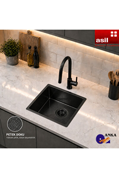 Asil Krom AS 364 (40×45 cm) Petek Dokulu PVD Kaplama, Yalıtımlı Mutfak Evyesi...