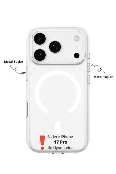 Evax [Premium PC Magsafe] iPhone 17 Pro Uyumlu Metal Tuşlu Sert Mika [Sararma...