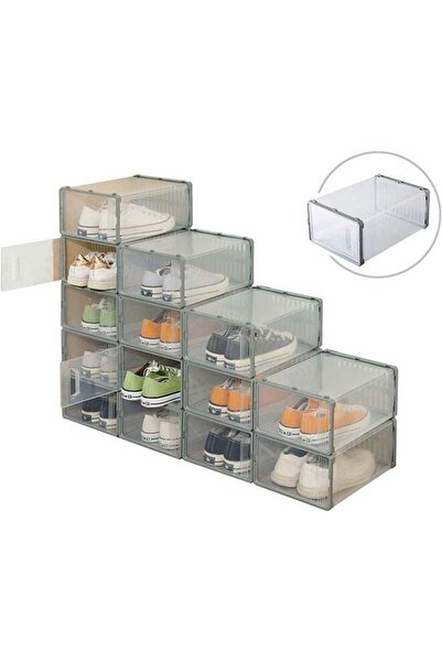 Arabest 6-Pack Clear Plastic Stackable Shoe Organizer,Ventilation Design,Stor...