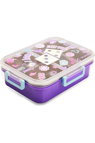 Eazy Kids 800ml 3-Compartment Stainless Steel Bento Lunch Box, Purple Floral ...