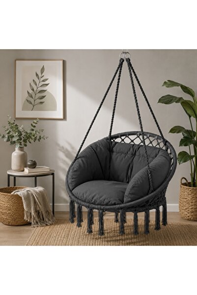 EMATTEIRO Scaun Suspendat Tip Hamac cu Perne Confortabile, Negru, Stil Boho, ...