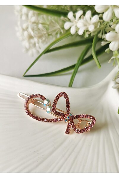 Halley Concept Stone Embellished Bow Hair Clip Pink