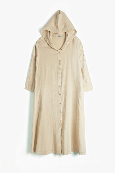 İpekçi Otantik Breeze Hooded Shirt Dress Beige