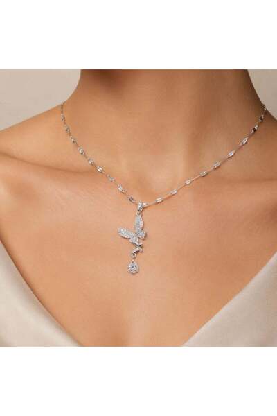 Bk Gift Dragonfly Figured Dangle Stone Women's Necklace - Non-Tarnishing Silv...