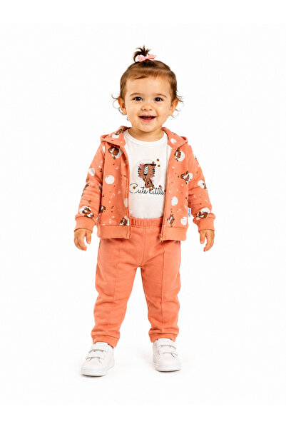 Chicsy Baby طقم بنطلون بودي كارديجان بسحّاب وقلنسوة مكون من 3 قطع بطبعة جلد ا...