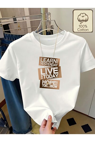 PAVRO Unisex Άνετο T-shirt με μικτό σχέδιο και στάμπα