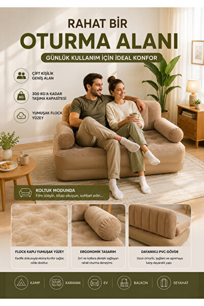ROBO Kendi kendine Dahili Pompalı Şişen Otomatik Çift Kişilik Şişme Koltuk