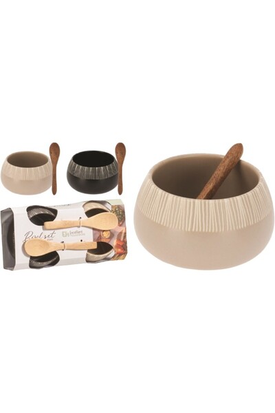 Excellent Houseware Set 4 piese servire Excellent Houseware, ceramica/lemn Ac...