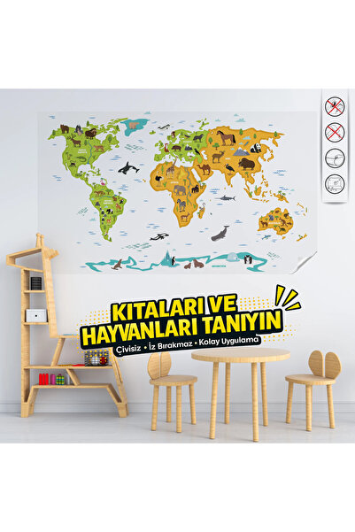 Tutunabilir Kağıt Animal World Map with Static Cling Feature Transparent – 98...