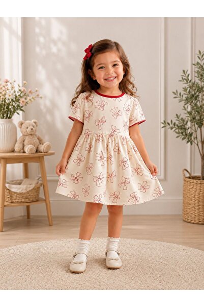 Kuzucuk Kids Bebek Çocuk Butik Kız çocuk Fiyonk Desenli Beyaz Elbise -Şık ve ...