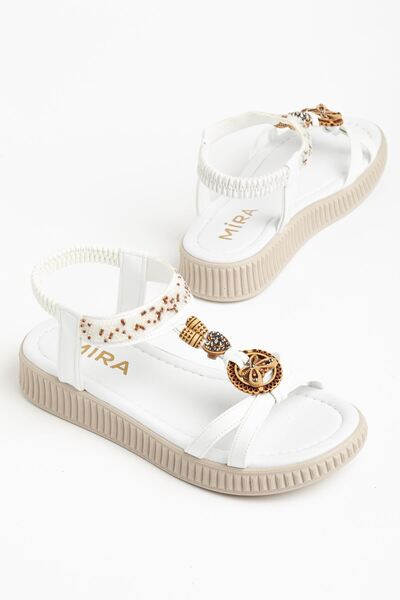 Moda Eleysa Alessi Women's White Buckle Comfortable Sole Daily Sandals