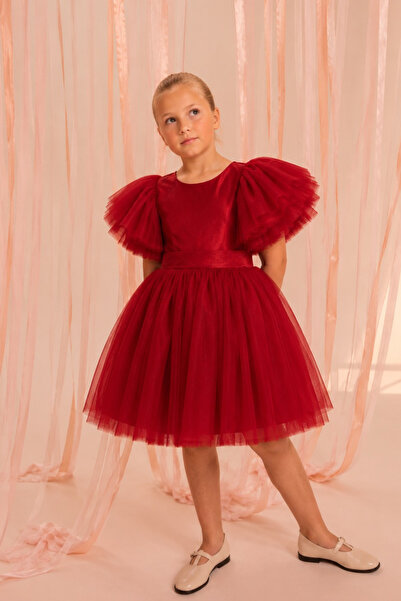 ESİLA KİDS Girl's Tulle Detailed Evening Dress Embossed Princess Model Specia...