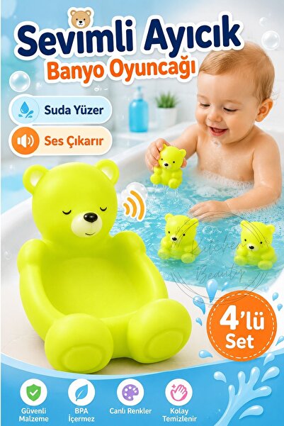Kitchen Beauty 4'Lü Sevimli Ayıcık Banyo Havuz Oyuncağı Suda Yüzen Ses Çıkara...