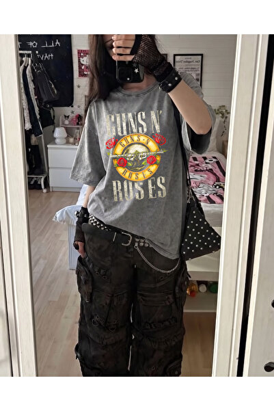Toum تي شيرت مطبوع عليه موسيقى ميتال من Guns N' Roses للجنسين مقاس كبير