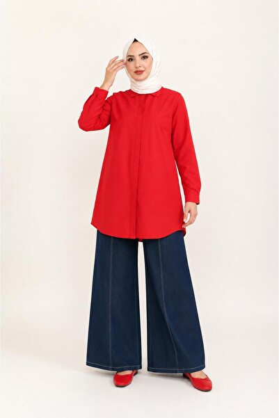 EnModa Women's Terrycotton Hidden Button Boyfriend Hijab Shirt