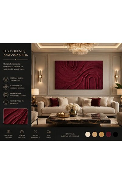 walliva Modern Bohem Vişne Kırmızısı Soyut Dokulu Kanvas Tablo – Premium Deko...