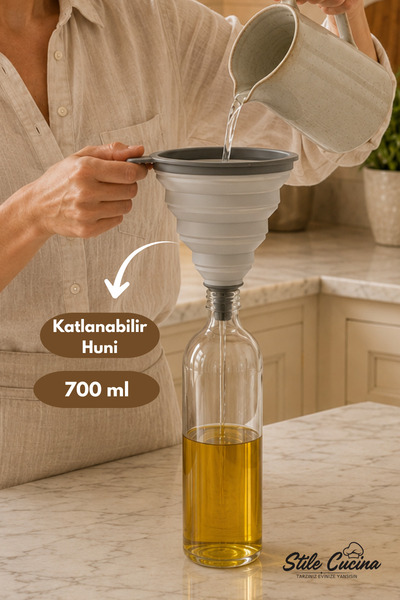 Stile Cucina قمع سيليكون قابل للطي سعة 700 مل - قمع مطبخي عملي ذو فوهة واسعة،...