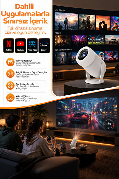 Monyer Taşınabilir 4K Android Projektör Wifi Bluetooth Destekli Akıllı Sinema Projeksiyon Cihazı Ekran Yansıtma