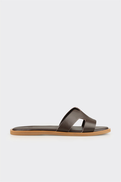 Elle Shoes Kahve Deri Kadın Düz Terlik