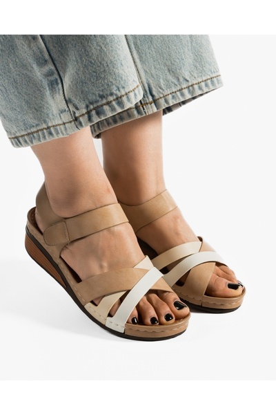 ALOGO Women's Khaki Sandals Made of Elo Ecological Leather