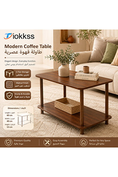 Tiokkss Modern 2-Tier Walnut Coffee Table, Rectangular Sofa Side Table With S...