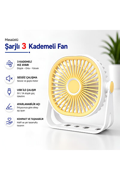 Dexmon Masaüstü Şarjlı 3 Kademeli Fan Type-c Şarjlı Taşınabilir Mini Vantilat...